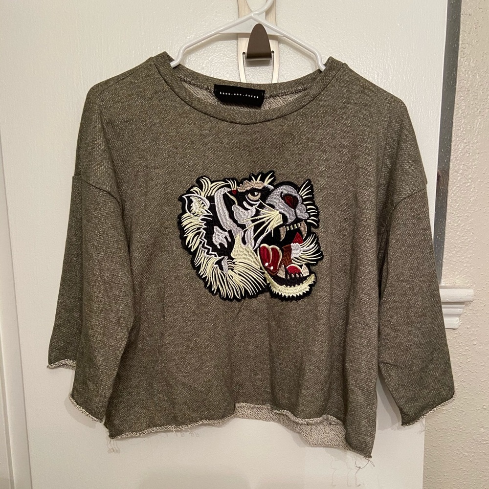 Distressed cropped tiger sweater